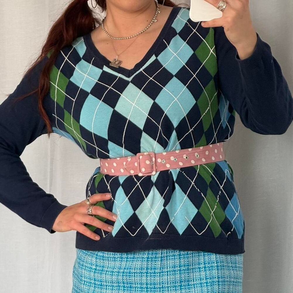 ౨ৎ Liz Claiborne argyle v-neck sweater ⋆౨ৎ - Picture 3 of 5